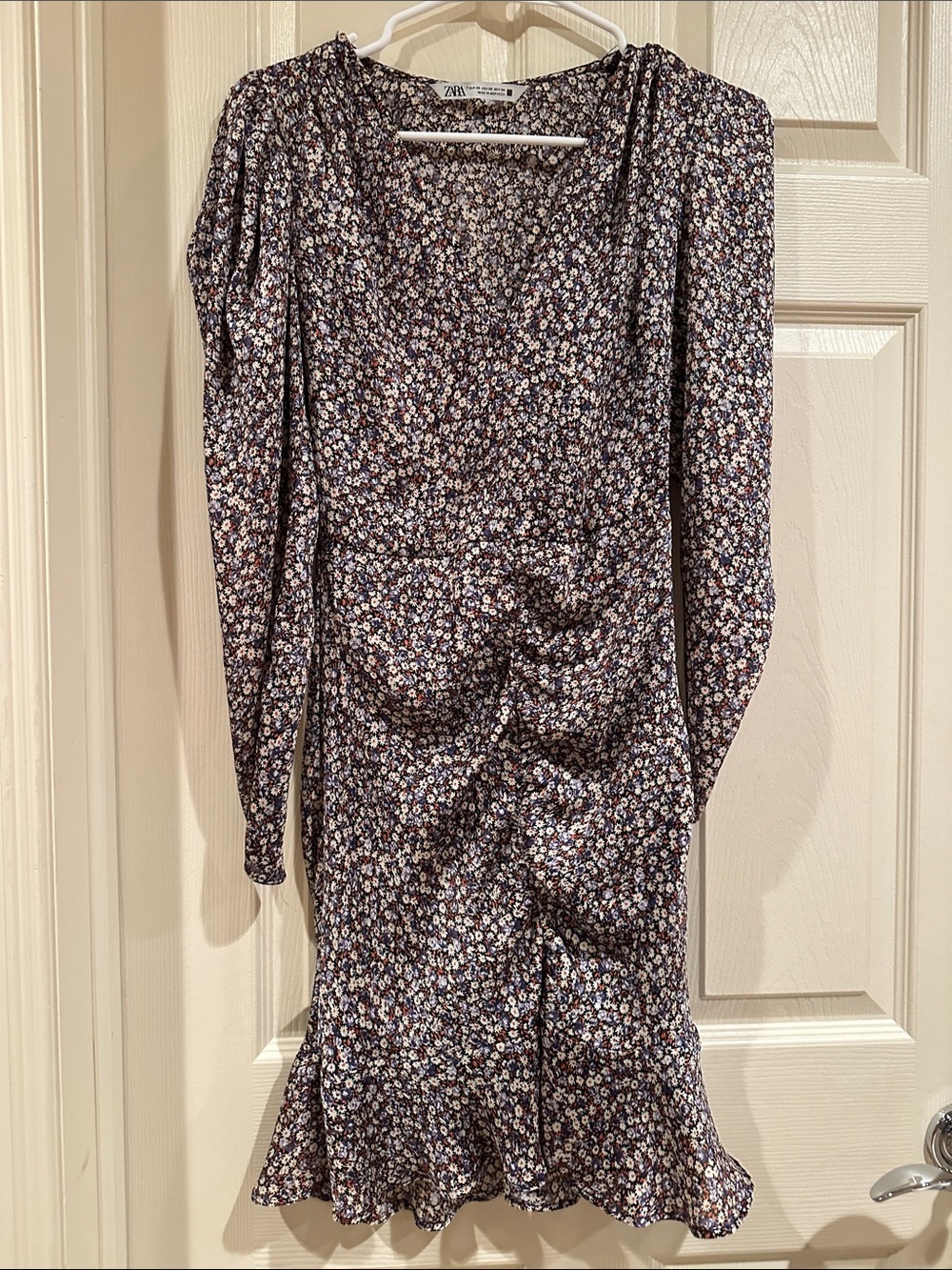 Zara Navy Purple Floral Long-Sleeve Ruffle Dress